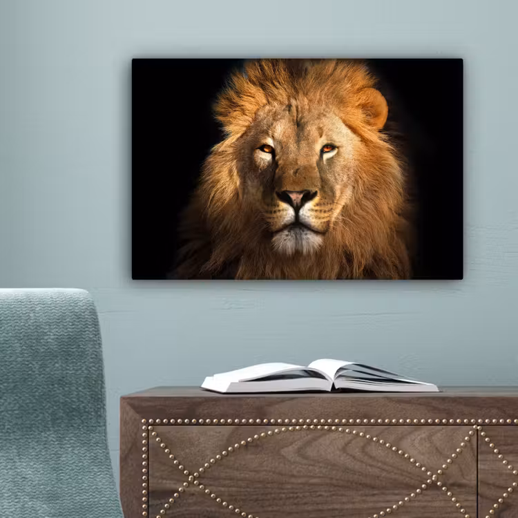 Leeuw - Dieren - Zwart - Licht - Bruin - Portret canvas 2cm klein -sfeer4