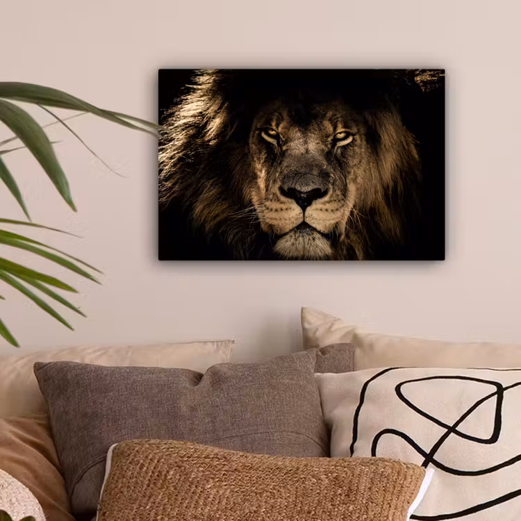 Leeuw - Dieren - Zwart - Portret canvas 2cm klein -sfeer1