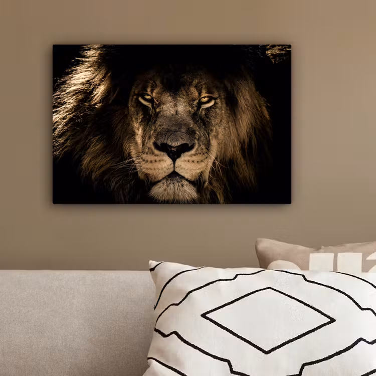 Leeuw - Dieren - Zwart - Portret canvas 2cm klein -sfeer3
