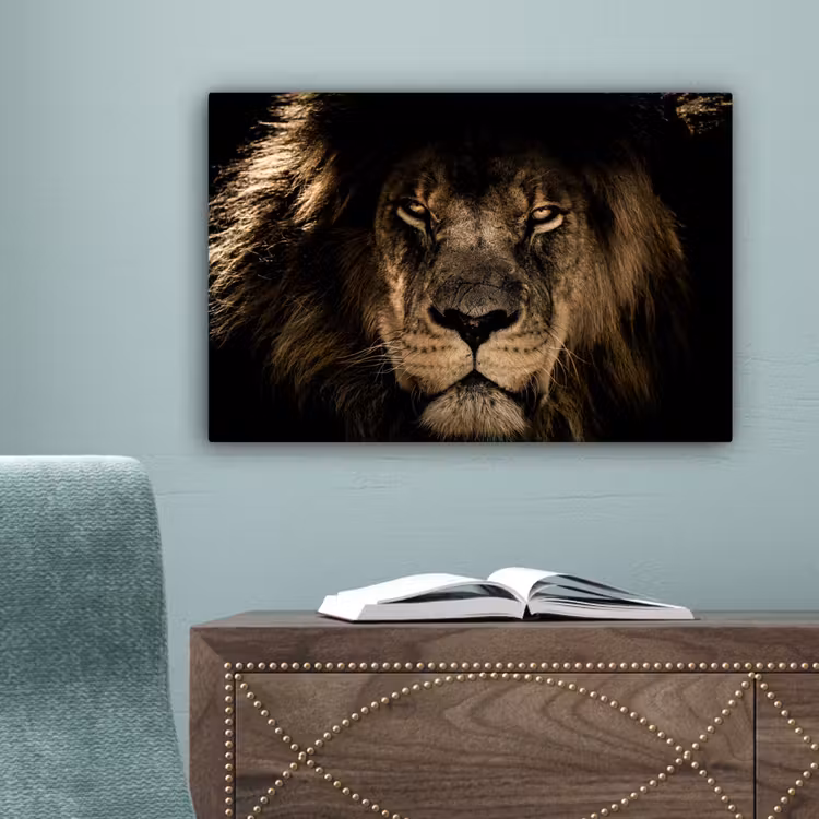 Leeuw - Dieren - Zwart - Portret canvas 2cm klein -sfeer4