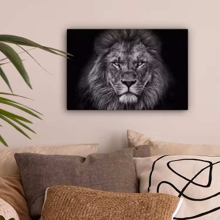Leeuw - Dieren - Zwart - Wit canvas 2cm klein -sfeer1