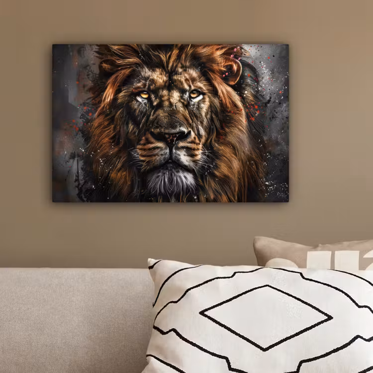 Leeuw - Dieren - Portret - Zwart - Luxe canvas 2cm klein -sfeer3
