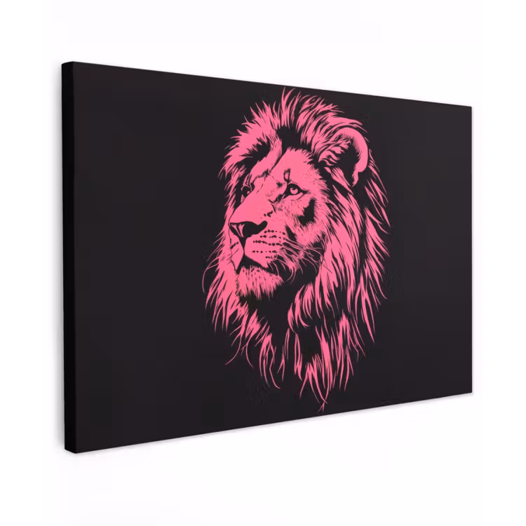 Leeuw - Zwart - Roze - Neon canvas 2cm klein -z3d