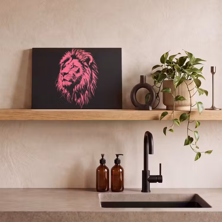 Leeuw - Zwart - Roze - Neon canvas 2cm klein -sfeer3