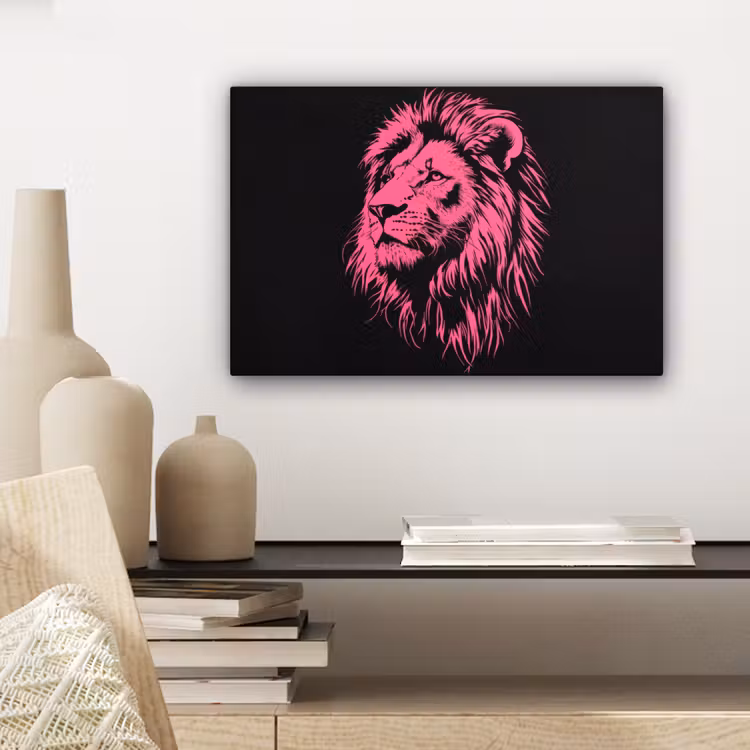 Leeuw - Zwart - Roze - Neon canvas 2cm klein -sfeer6