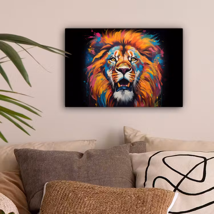 Leeuw - Graffiti - Dieren - Zwart canvas 2cm klein -sfeer1