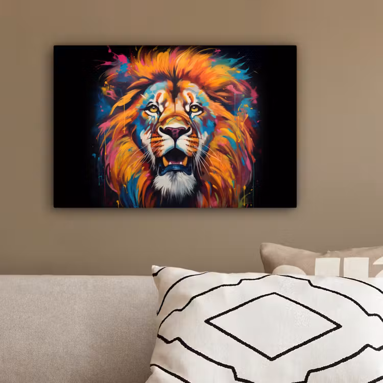 Leeuw - Graffiti - Dieren - Zwart canvas 2cm klein -sfeer3