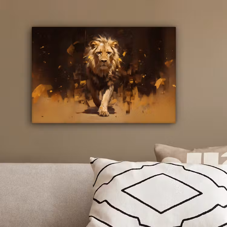 Leeuw - Geschilderd - Abstract - Goud canvas 2cm klein -sfeer3