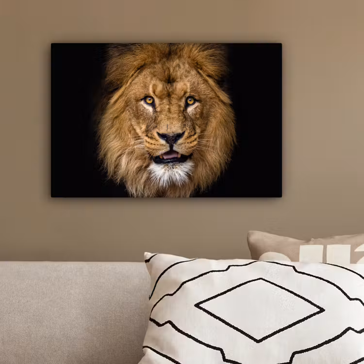 Leeuw - Portret - Zwart - Dieren canvas 2cm klein -sfeer3