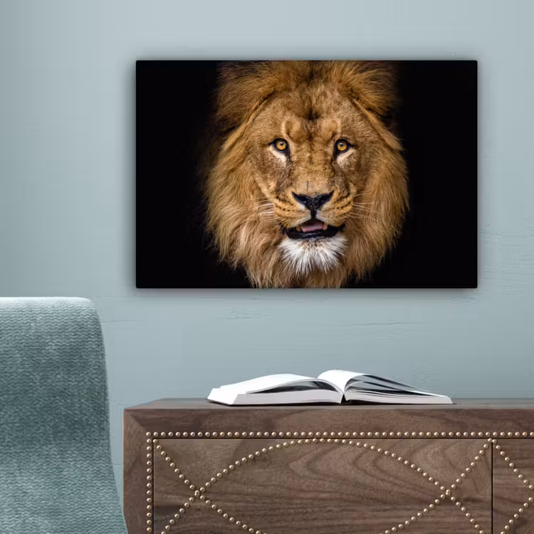Leeuw - Portret - Zwart - Dieren canvas 2cm klein -sfeer4
