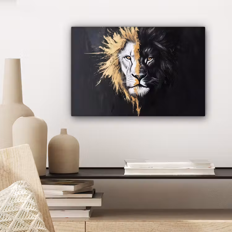 Leeuw - Gesplitst - Zwart - Lijn canvas 2cm klein -sfeer6