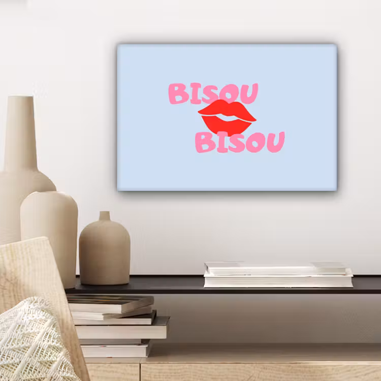 Lippen - Bisou - Blauw canvas 2cm klein -sfeer6