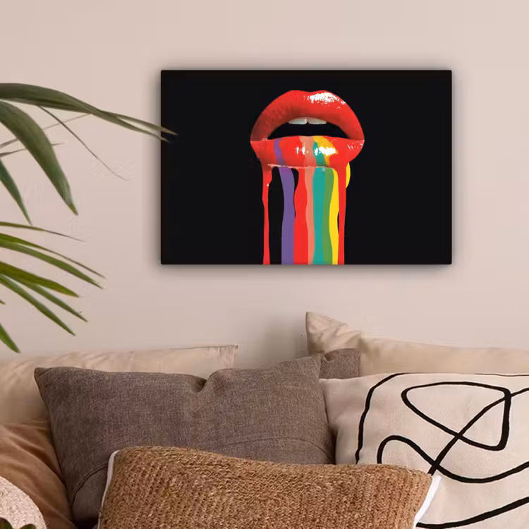 Lippen - Kleuren - Zwart canvas 2cm klein -sfeer1