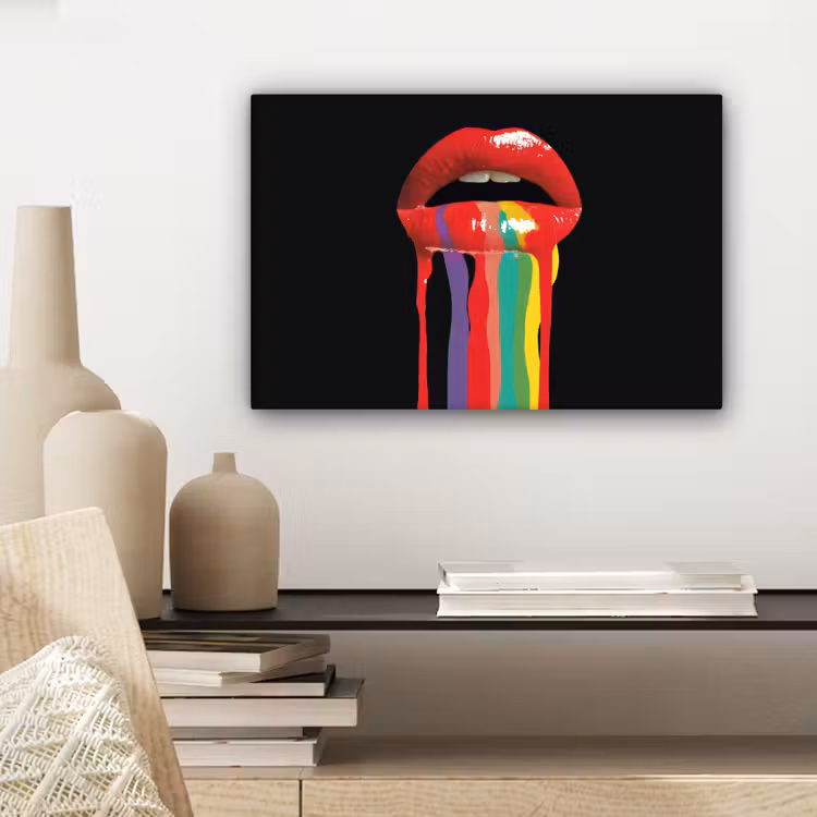 Lippen - Kleuren - Zwart canvas 2cm klein -sfeer6