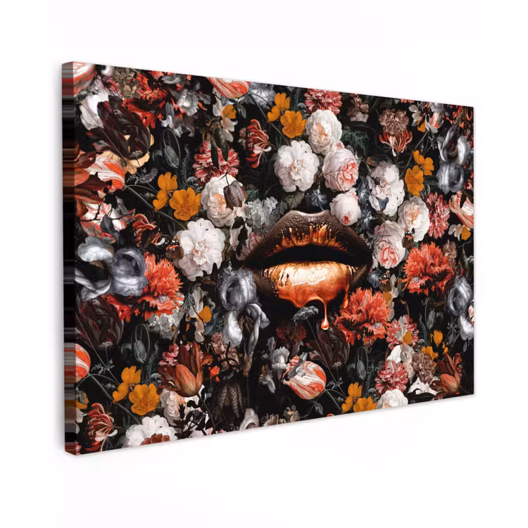Lippen - Bloemen - Verf - Oranje - Kunst - Abstract - Oude meesters canvas 2cm klein -z3d
