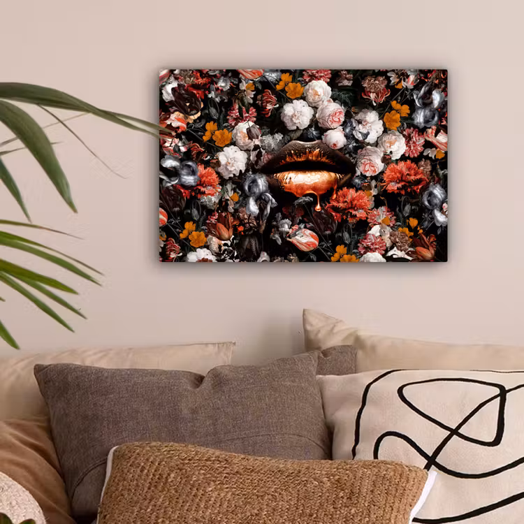 Lippen - Bloemen - Verf - Oranje - Kunst - Abstract - Oude meesters canvas 2cm klein -sfeer1