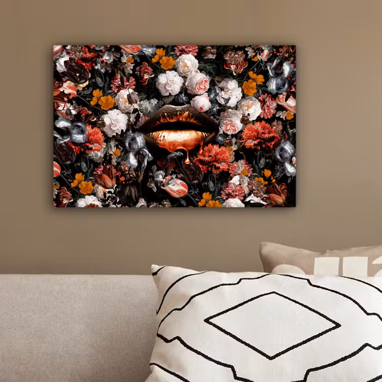 Lippen - Bloemen - Verf - Oranje - Kunst - Abstract - Oude meesters canvas 2cm klein -sfeer3