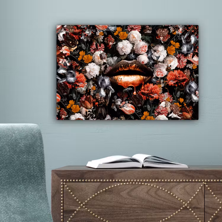 Lippen - Bloemen - Verf - Oranje - Kunst - Abstract - Oude meesters canvas 2cm klein -sfeer4
