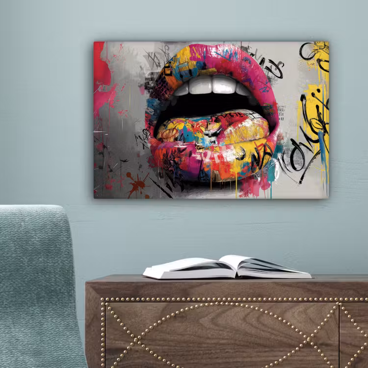 Lippen - Graffiti - Expressief canvas 2cm klein -sfeer4