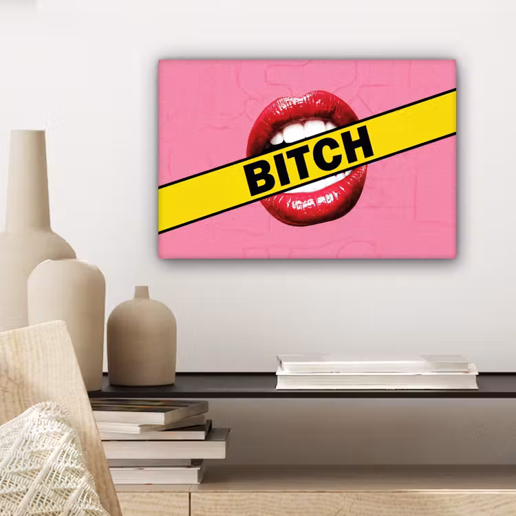 Lippen - Tekst - Kleurrijk canvas 2cm klein -sfeer6