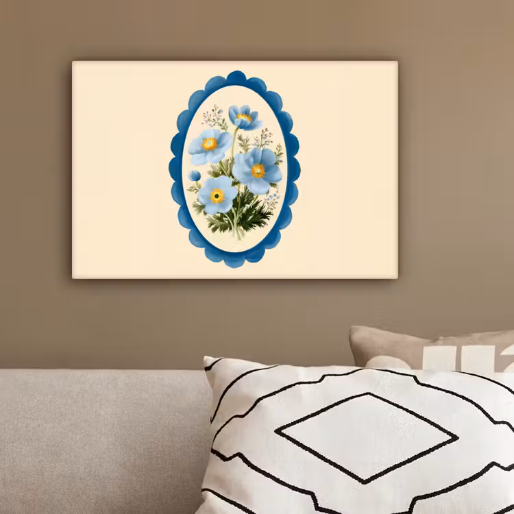 Lijst - Bloemen - Lichtblauw - Illustratie canvas 2cm klein -sfeer3