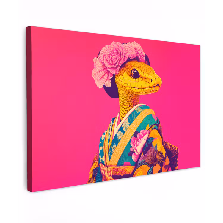 Hagedis - Bloemen - Roze - Kimono canvas 2cm klein -z3d