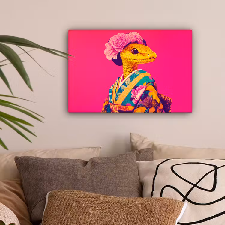 Hagedis - Bloemen - Roze - Kimono canvas 2cm klein -sfeer1
