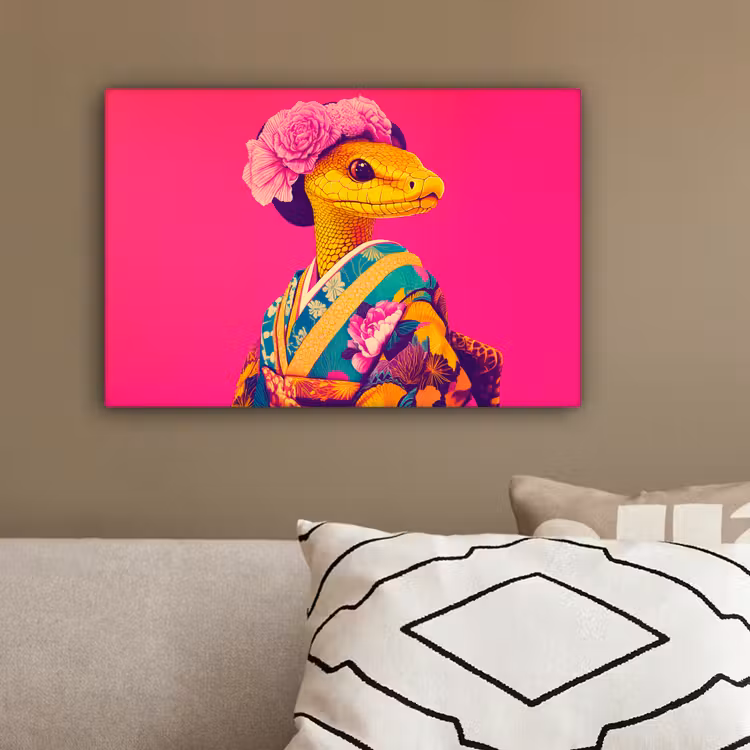 Hagedis - Bloemen - Roze - Kimono canvas 2cm klein -sfeer3