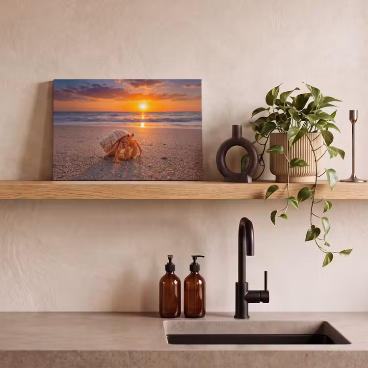 Kreeft - Strand - Natuur - Zonsondergang - Oranje canvas 2cm klein -sfeer3