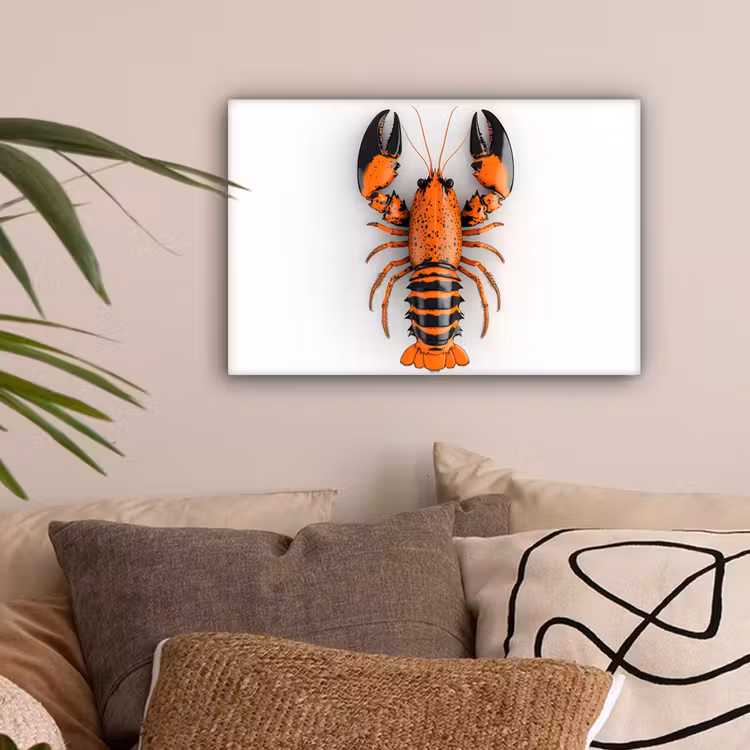 Kreeft - Zwart - Oranje - Wit - Uniek canvas 2cm klein -sfeer1