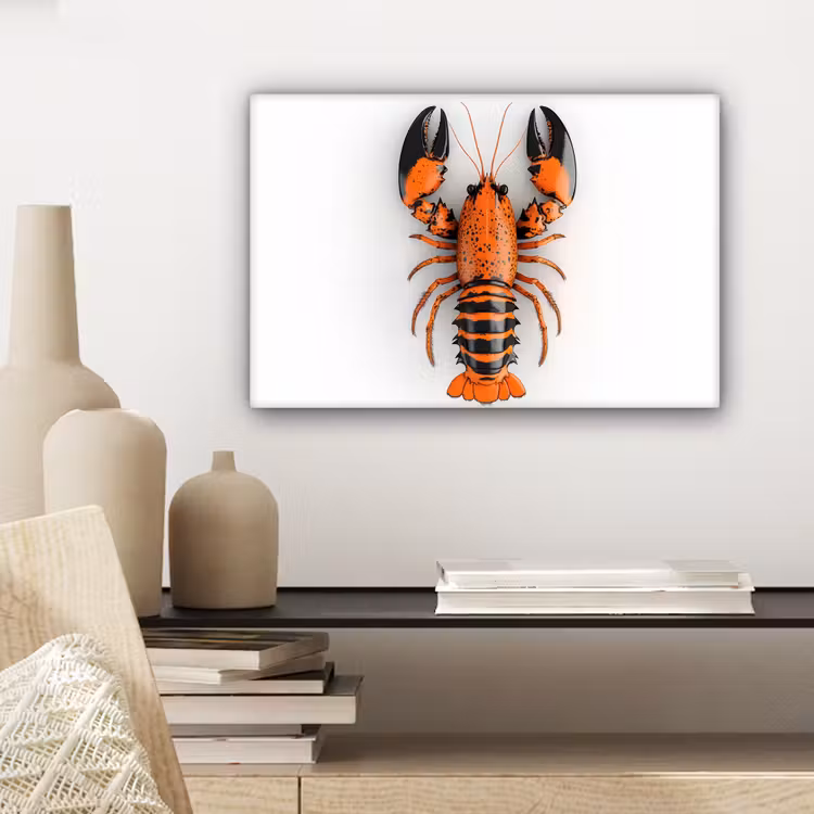Kreeft - Zwart - Oranje - Wit - Uniek canvas 2cm klein -sfeer6