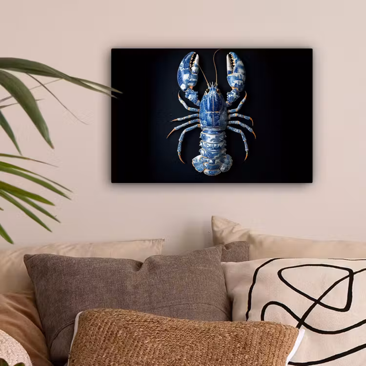 Kreeft - Delftsblauw - Schild - Stoer canvas 2cm klein -sfeer1