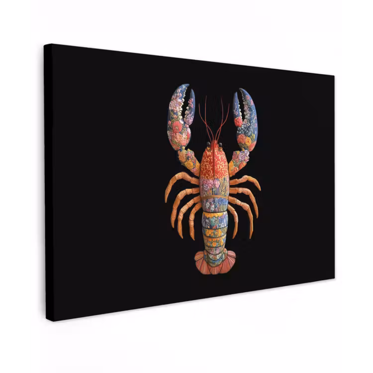 Kreeft - Borduur - Kleurrijk - Bloemen canvas 2cm klein -z3d