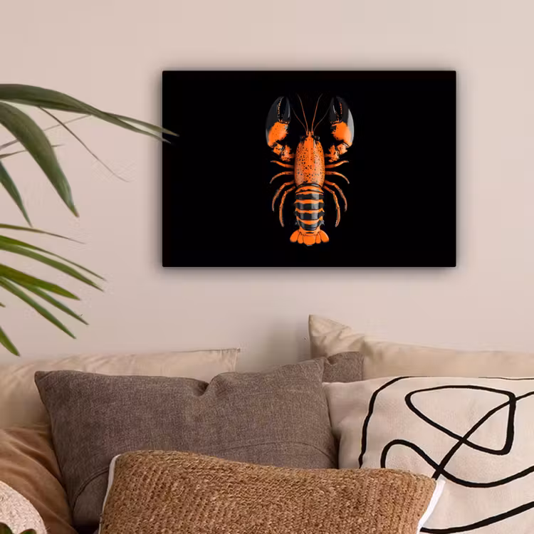 Kreeft - Oranje - Zwart - Modern canvas 2cm klein -sfeer1