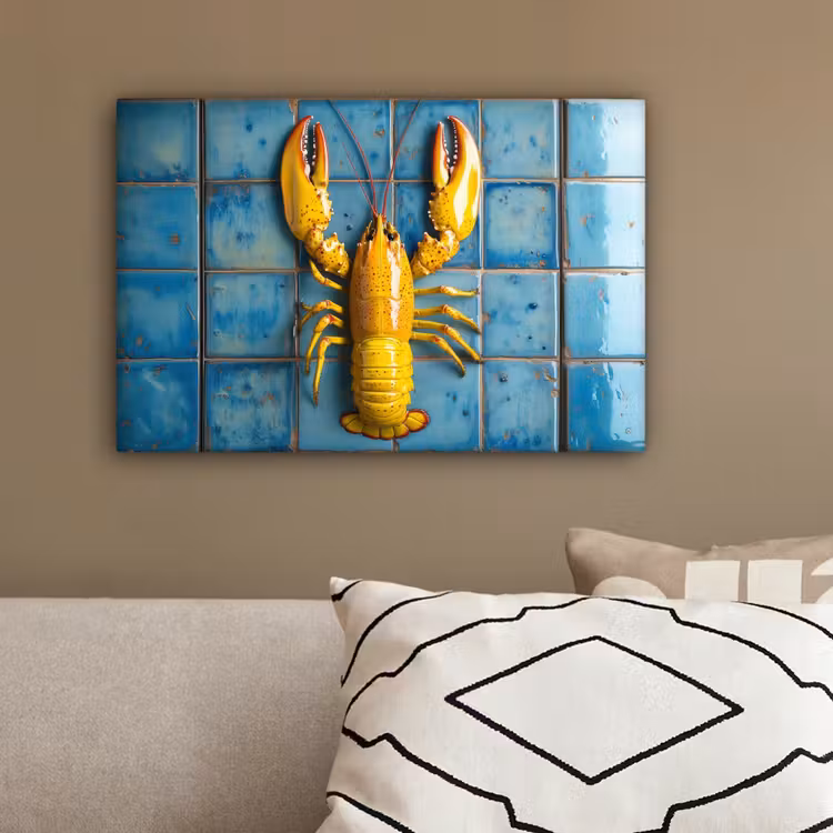 Kreeft - Geel - Blauw - Tegels canvas 2cm klein -sfeer3
