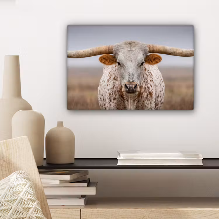 Longhorn - Grasveld - Dier canvas 2cm klein -sfeer6