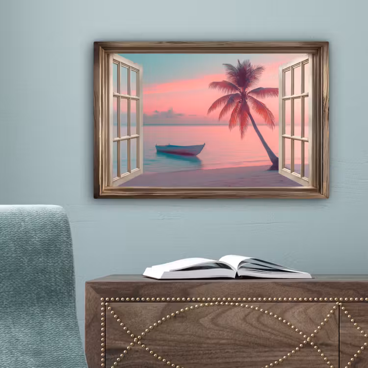 Doorkijk - Strand - Palmboom - Tropisch canvas 2cm klein -sfeer4