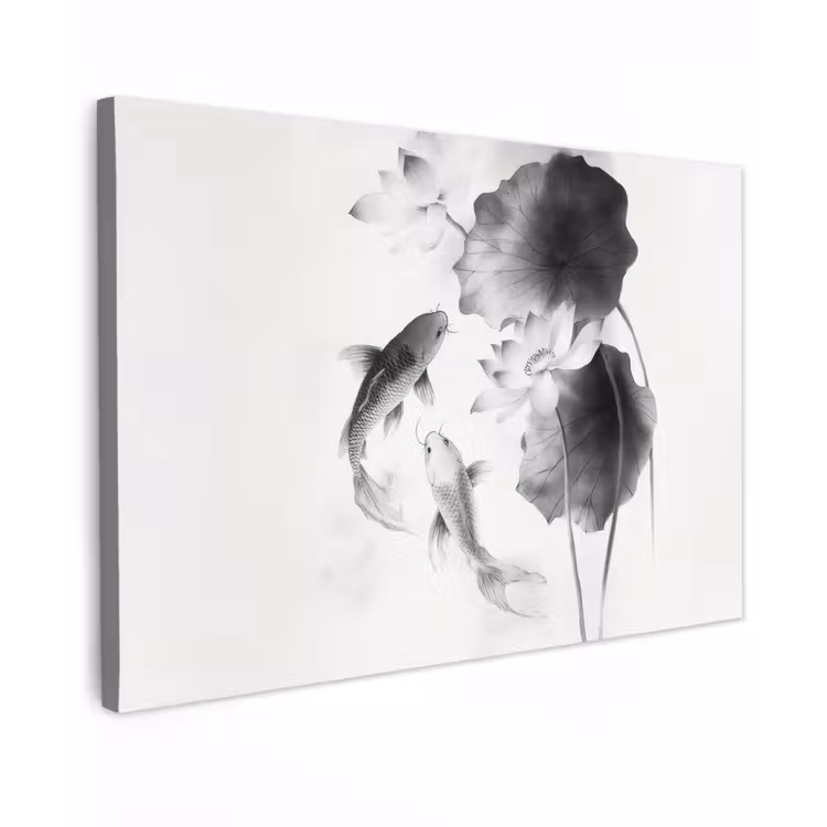 Lotusbloemen - Vissen - Bladeren - Zwart canvas 2cm klein -z3d