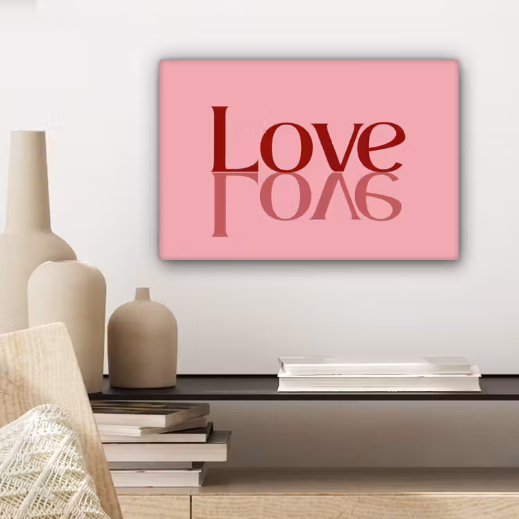 Love - Roze - Spiegeling canvas 2cm klein -sfeer6