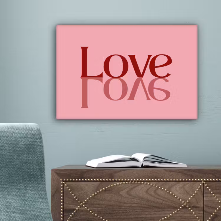 Love - Roze - Spiegeling canvas 2cm klein -sfeer4