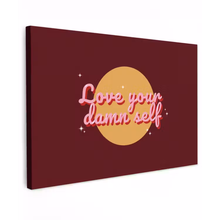 love your damn self - Cirkel - Glitter - Rood canvas 2cm klein -z3d