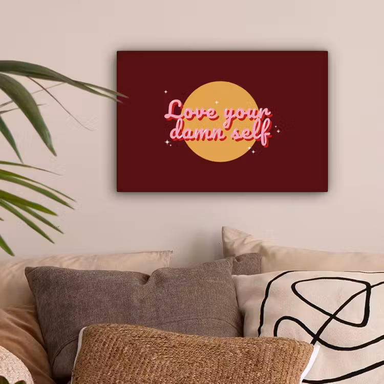 love your damn self - Cirkel - Glitter - Rood canvas 2cm klein -z3d