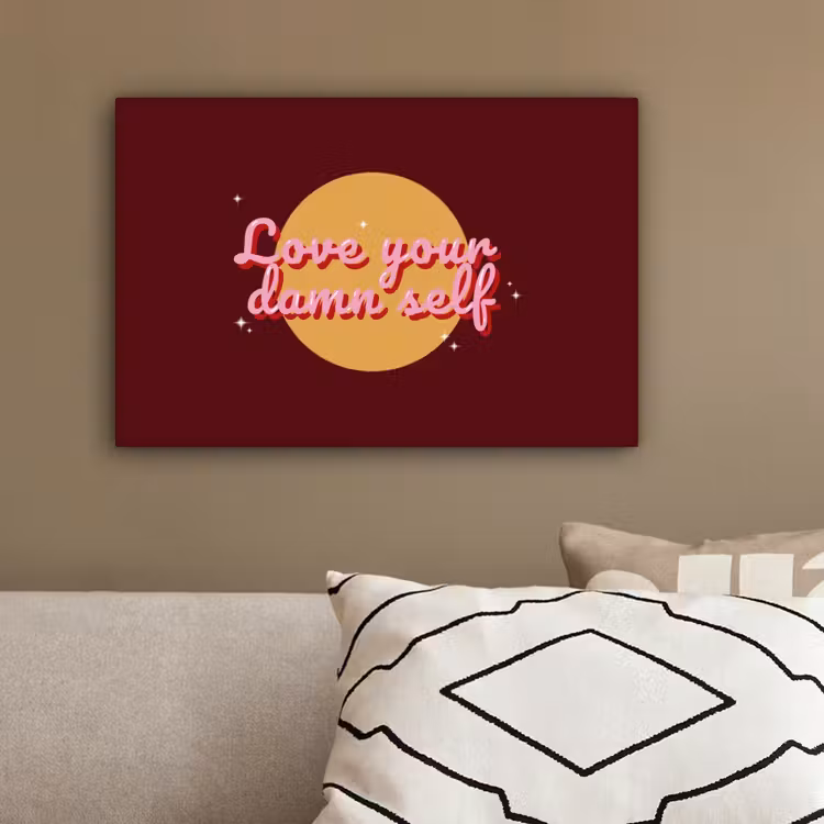 love your damn self - Cirkel - Glitter - Rood canvas 2cm klein -sfeer1