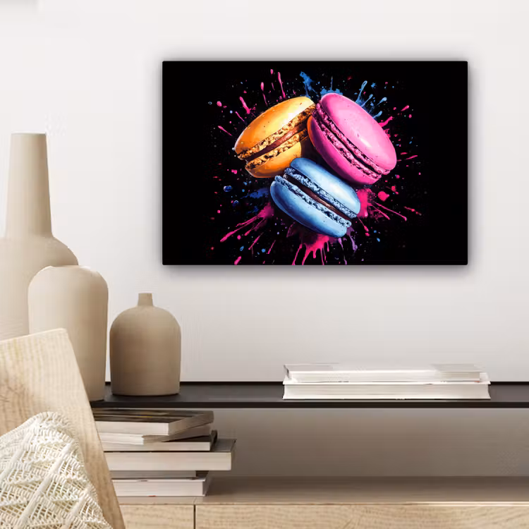 Macarons - Dessert - Graffiti - Kleurrijk - Roze - Blauw - Geel canvas 2cm klein -sfeer6