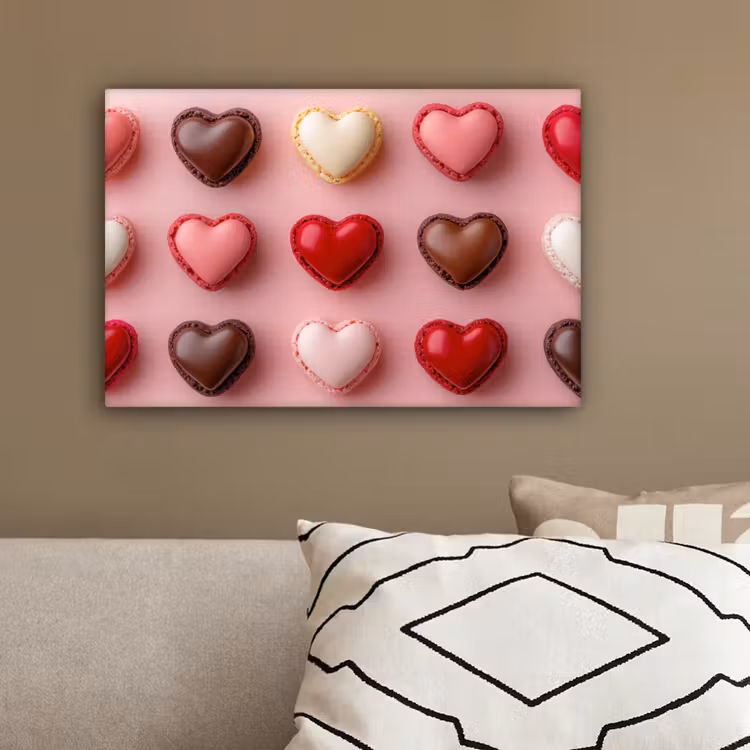 Macarons - Hartjes - Kleurrijk - Roze canvas 2cm klein -sfeer3