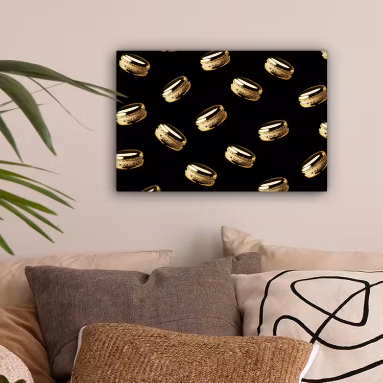 Macarons - Patroon - Goud - Zwart canvas 2cm klein -sfeer1