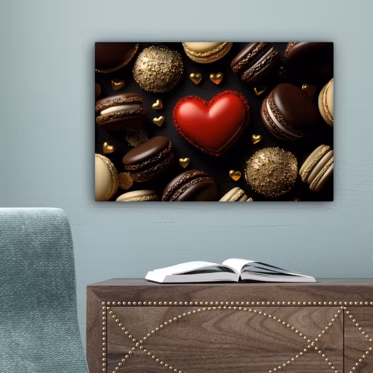 Macarons - Rood - Hart canvas 2cm klein -sfeer4