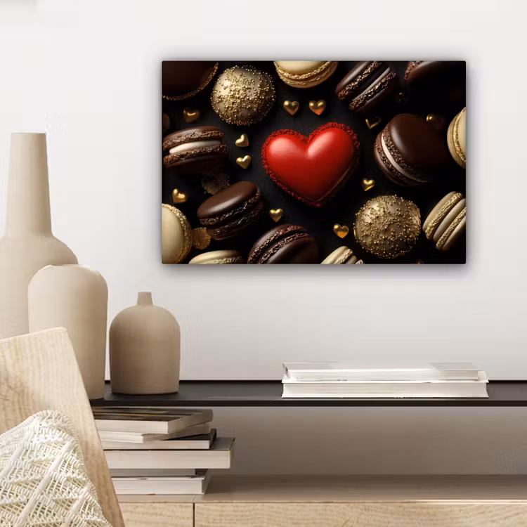Macarons - Rood - Hart canvas 2cm klein -sfeer6