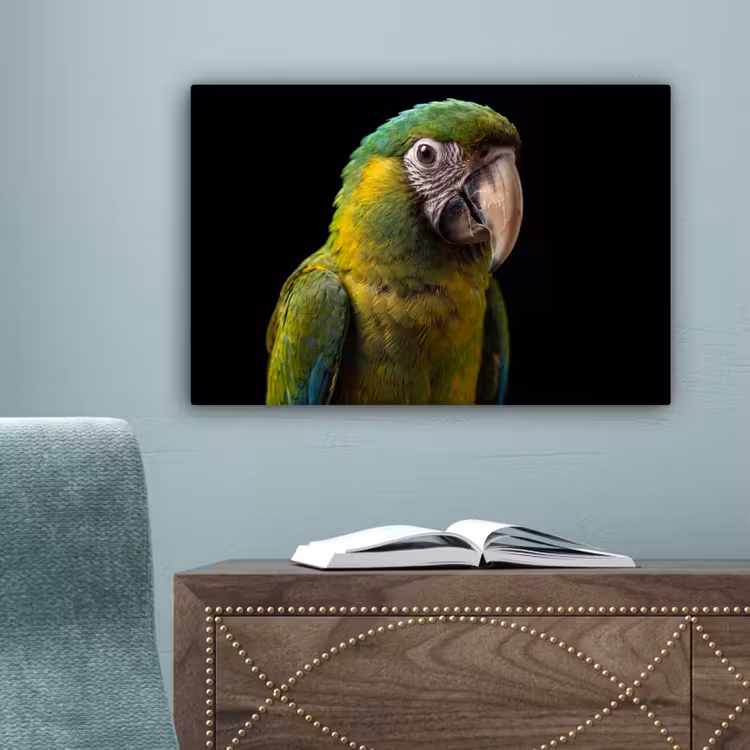 Ara - Portret - Groen canvas 2cm klein -sfeer4
