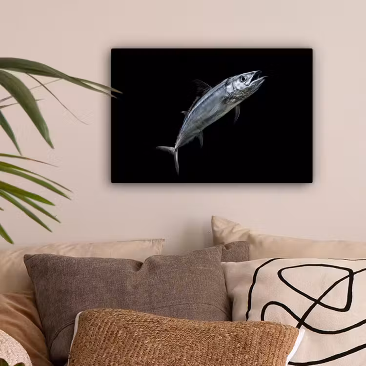Makreel - Vis - Zwart canvas 2cm klein -sfeer1